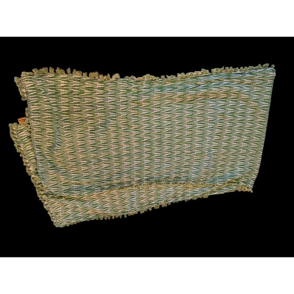 Roberta Roller Rabbit Pom Pom Trim Scarf Green and White 74 x 19 Cotton - Picture 3 of 9